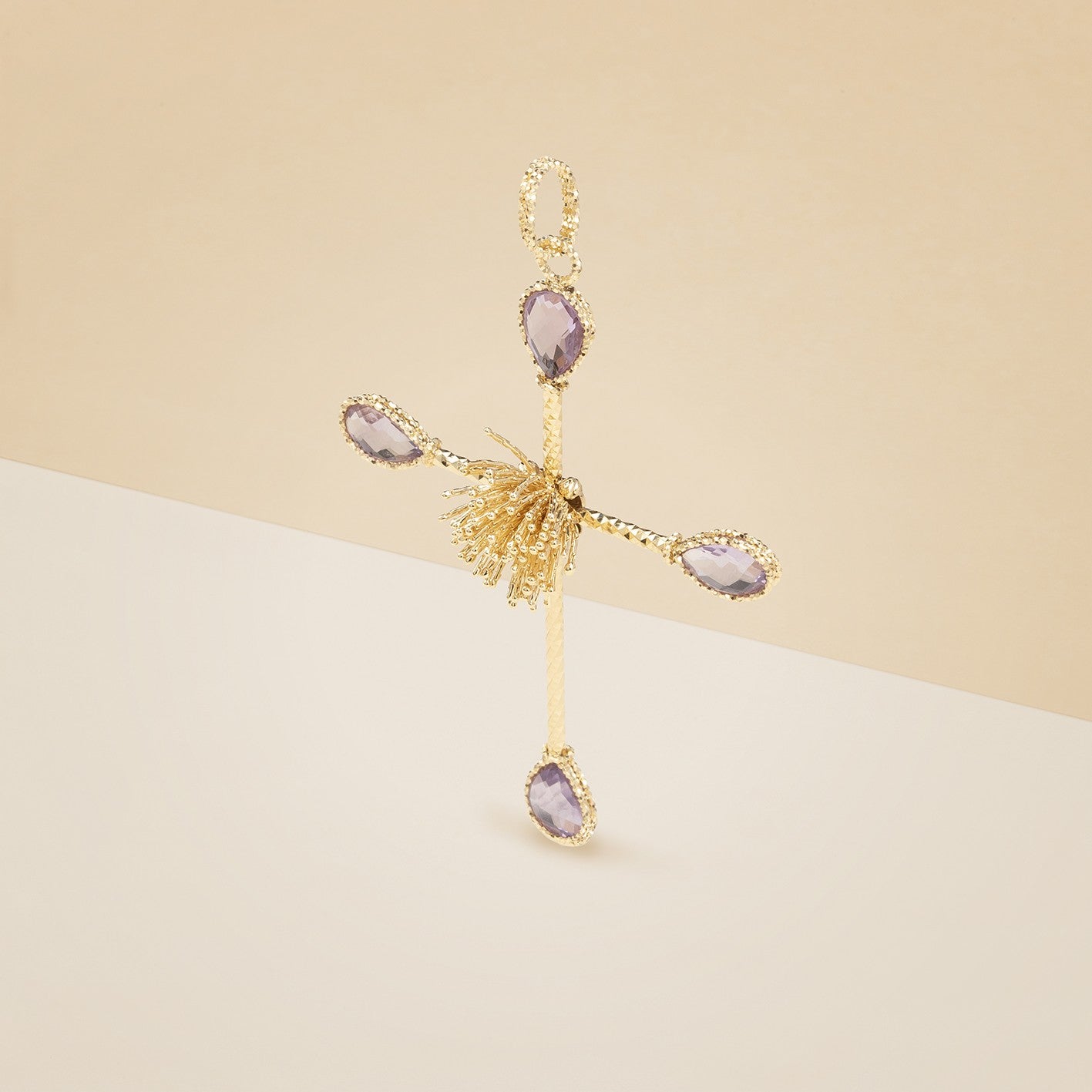 Pendente croce con pietre ametista - Ciondolo