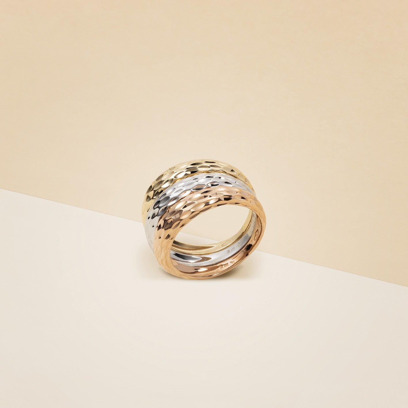 Fascia tre colori diamantato - Anello donna