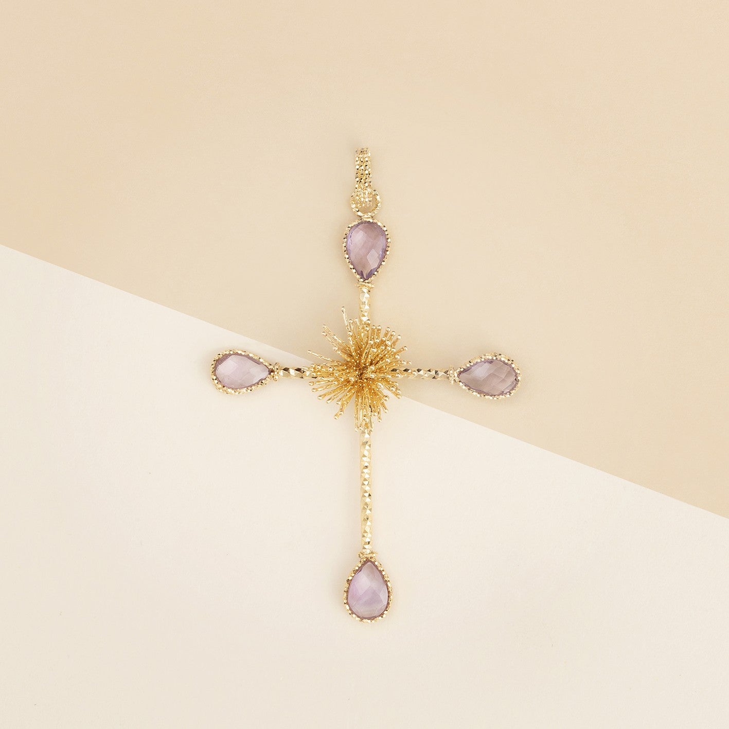 Pendente croce con pietre ametista - Ciondolo