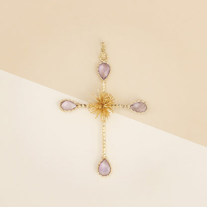 Pendente croce con pietre ametista - Ciondolo