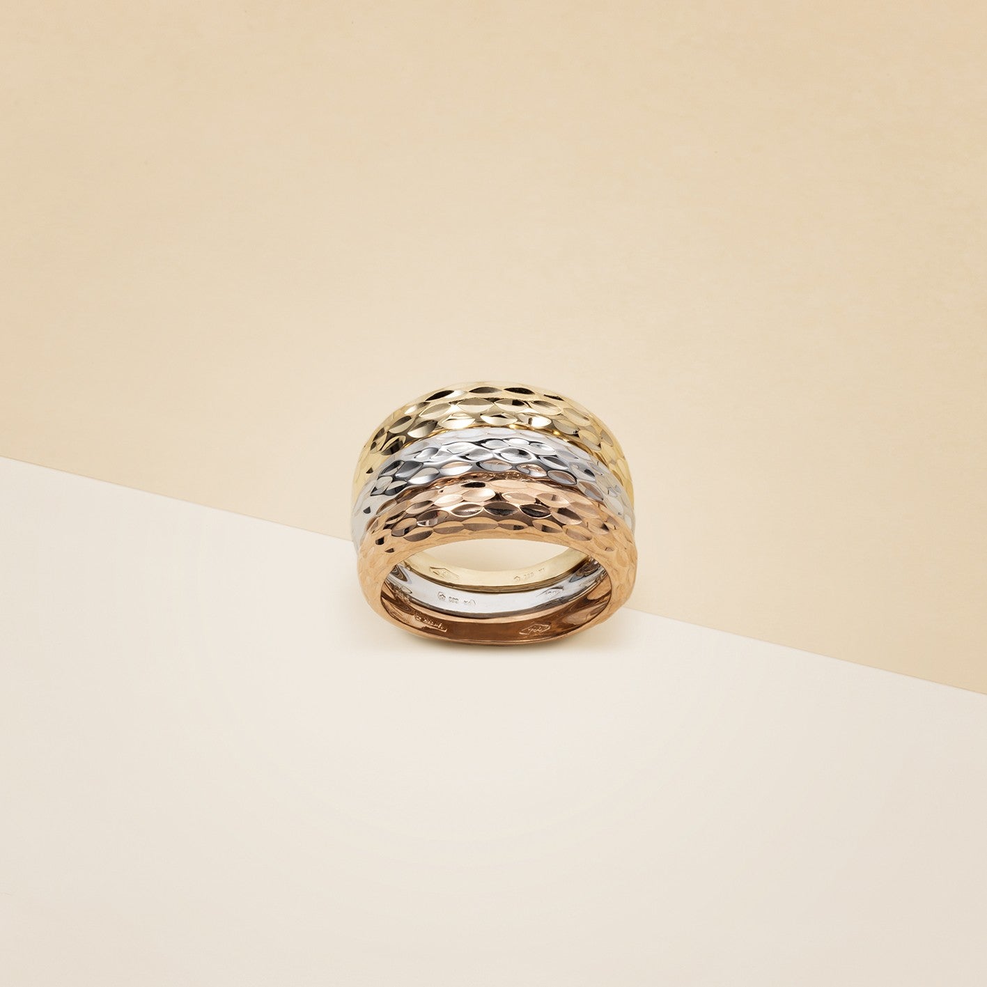 Fascia tre colori diamantato - Anello donna