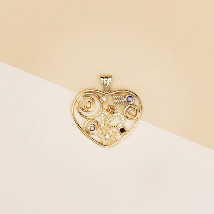 Pendente cuore fantasy con pietre colorate - Ciondolo