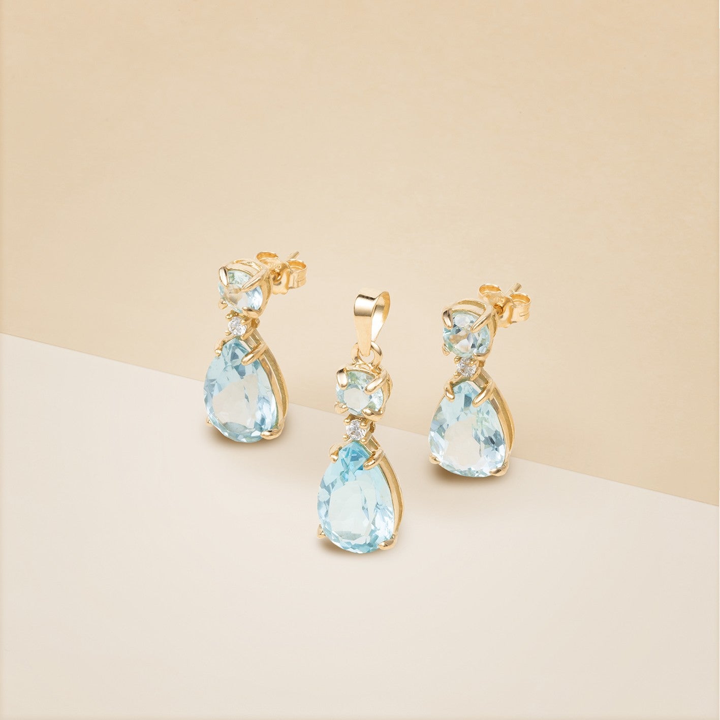 Orecchini e pendente acqua marina a goccia - Orecchini e pendente